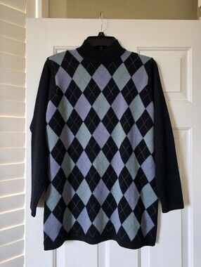 Vintage Valerie Stevens Argyle Merino Wool Long Sweater PM